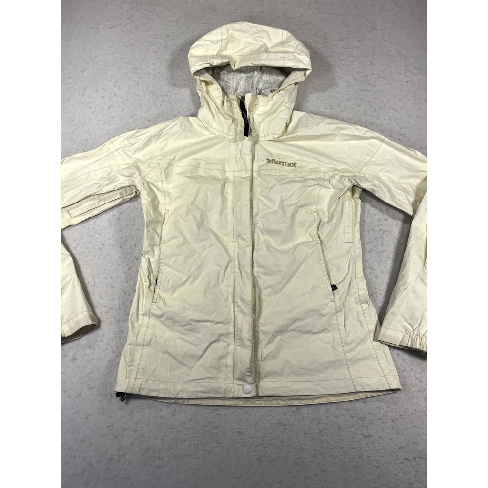 Marmot Rain Jacket Womens XS‎ Beige Lightweight Waterproof Shell Hooded Full Zip